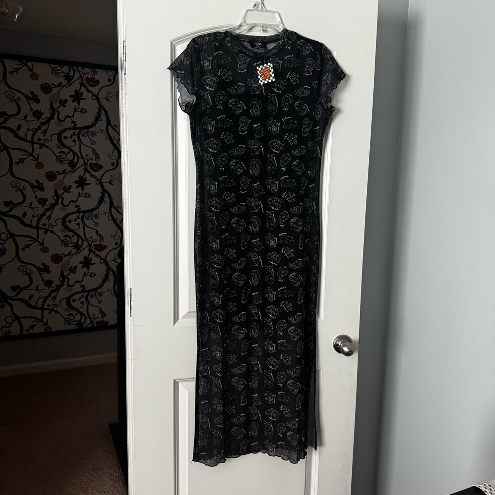Dressed in LALA Dark Mad About You Zodiac Mesh Maxi Dress